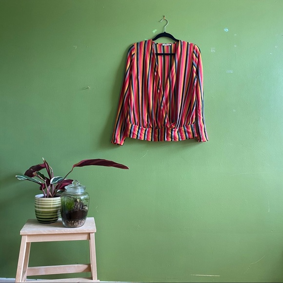 Striped sheer wrap top - Picture 1 of 5